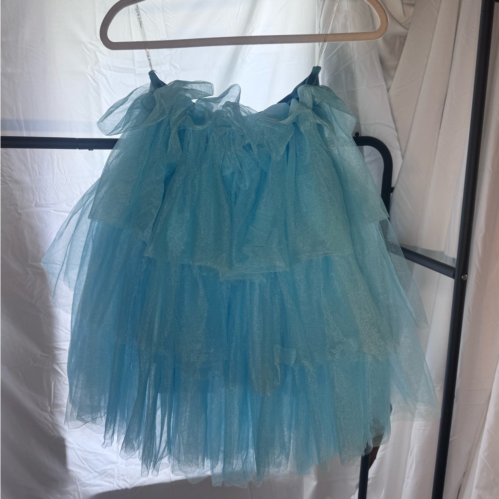 Blue Tulle Strapless Dress